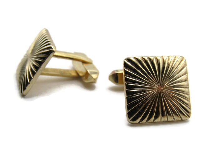 Sunburst Line Design Square Cuff Links Men's Jewelry Gold Tone