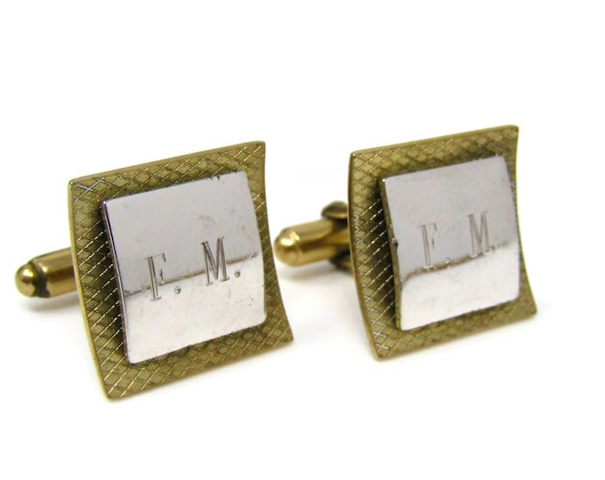 Vintage Cufflinks for Men: Letters F.M. FM Initials (Some Oxidation on Reverse)