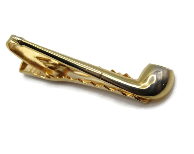 Smoking Pipe Tie Bar Tie Clip Gold Tone Men's Jewelry