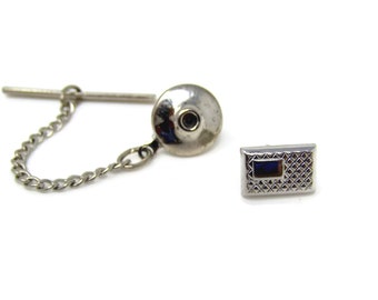 Vintage Tie Tack Tie Pin: Rectangle Textured Silver Tone