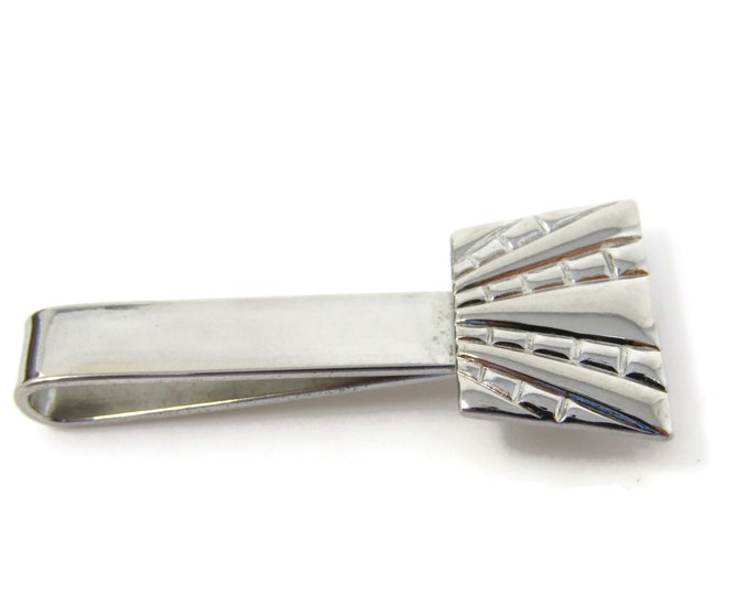 Modernist Textured Vintage Tie Bar Clip Silver Tone Stand Out w/ Style Fit In with Class