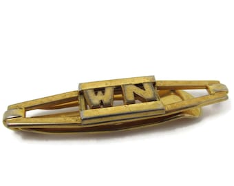 Vintage Gold Tone Tie Clip: WN Letter Initials