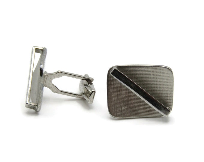 Vintage Cufflinks for Men: Raised Diagonal Bar Textured Silver Tone