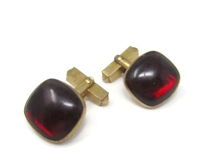 Vintage Cufflinks for Men: Beautiful Dark Red Translucent- Stand Out with Style - Fit in with Class