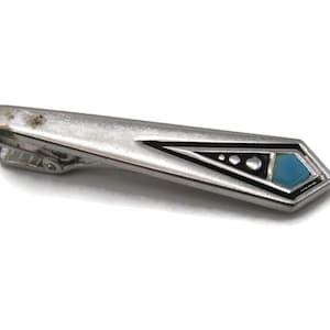 Blue Stone Southwestern Style Triangle Design Tie Clip Silver Tone Tie Bar Men&#39;s Jewelry