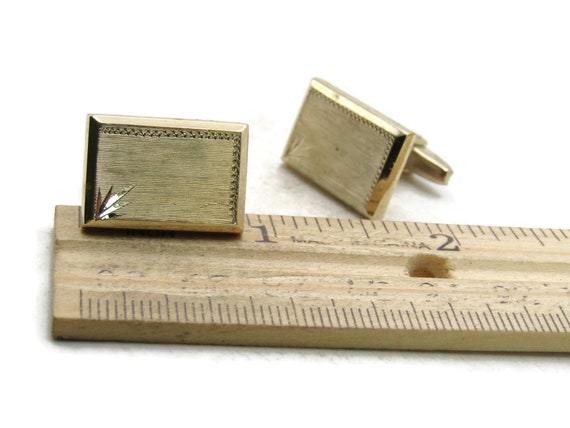 Textured Rectangle Cuff Links Etched Edge Gold To… - image 4