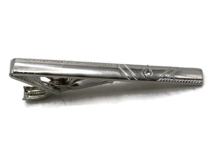 Line Designs And Rhinestone Inlay Tie Bar Tie Clip Men's Jewelry Silver Tone