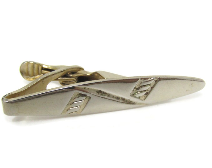 Modernist Etchings Rounded Tie Clip Bar Gold Tone Vintage Men's Jewelry Nice Design