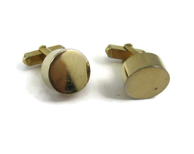 Fat Round Gold Tone Vintage Men's Cufflinks Jewelry