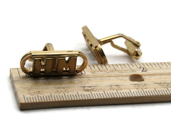 HM Lettered Initial Monogram Oval Cuff Links Men'… - image 4