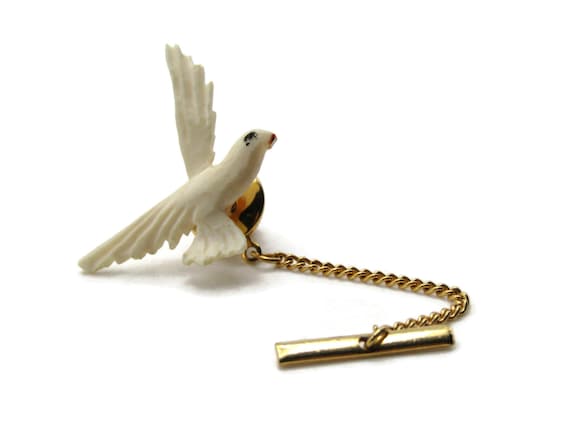 White Bird Tie Pin And Chain Men's Jewelry Gold T… - image 1