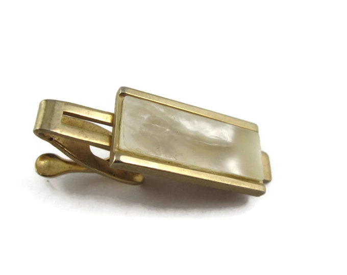 Vintage Men's Tie Bar Clip Jewelry: Opalescent Insert See Through Gold Tone Design