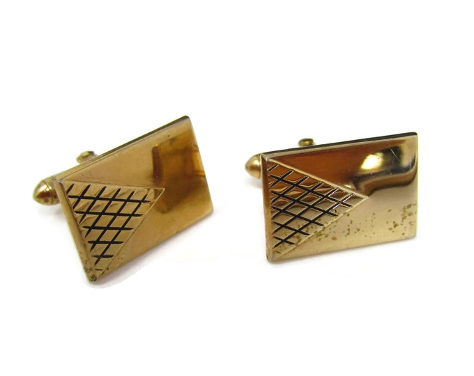 Vintage Cufflinks for Men: Triangle Striped Design Gold Tone Body