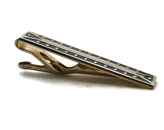 Dot And Lines Pattern Tie Clip Tie Bar Men's Jewelry Black And Gold Tone
