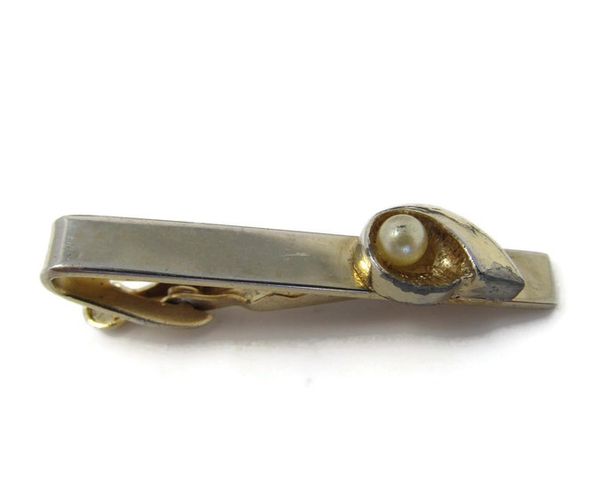 Faux Pearl Curl Tie Clip Tie Bar: Vintage Gold Tone - Stand Out from the Crowd with Class