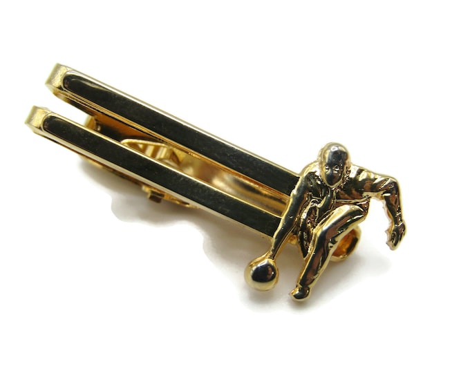 Bowling Person Open Body Gold Tone Tie Clip Tie Bar Men's Jewelry