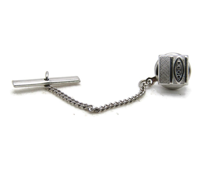 Abstract Pattern Tie Lapel Pin & Chain Silver Tone Men's Jewelry