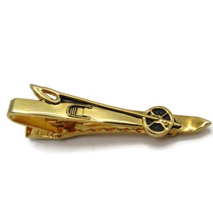 Ski Tie Bar Skier Sporting Gift Etched Design Gold Tone Tie Clip Men&#39;s Jewelry