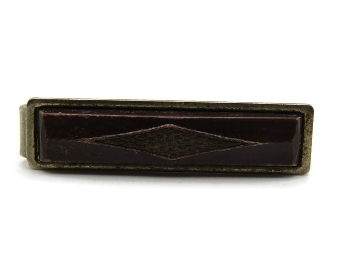 Brown Stone Inlay Diamond Pattern Gold Tone Tie Bar Tie Clip Men's Jewelry