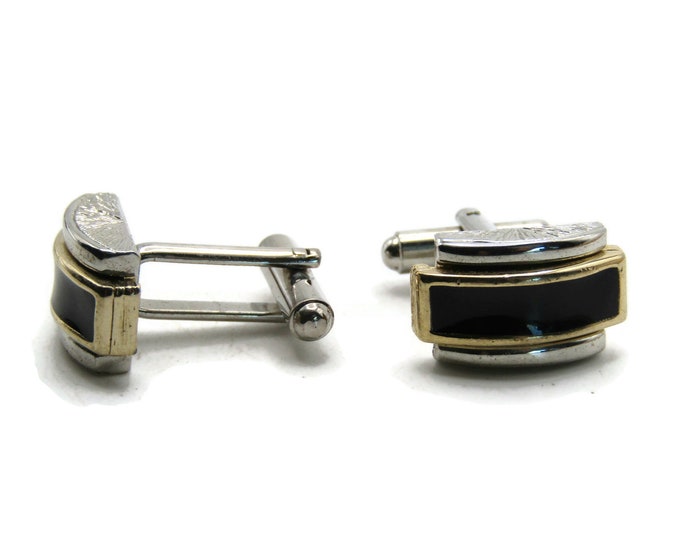 Black And Gold Tone Horizontal Bar Cuff Links Men's Jewelry Silver Tone
