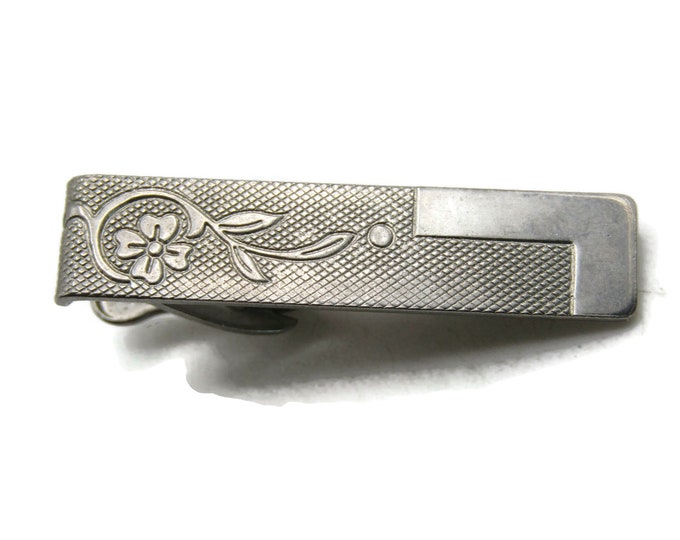 Floral Motif Textured Tie Bar Tie Clip Men's Jewelry Silver Tone