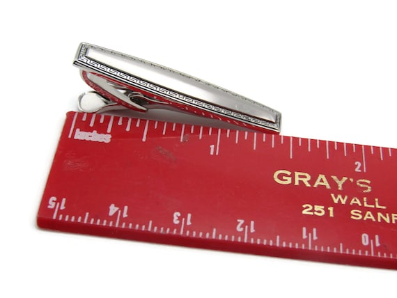 Vintage Silver Tone Tie Clip: Geometric Patterned… - image 5