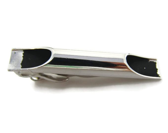 Tube Modernist Open Center Tie Clip Vintage Tie Bar: Silver Tone