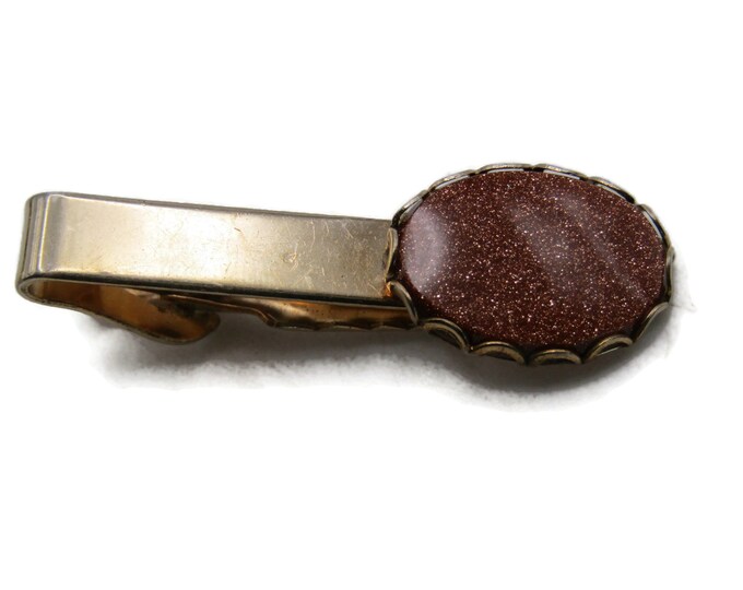 Orange Glitter Stone Inlay Tie Clip Tie Bar Men's Jewelry Gold Tone