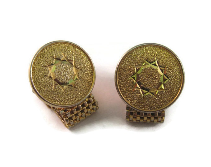 Vintage Cufflinks for Men: Beautiful Star Textured Gold Tone Cuff Mesh Wrap Design