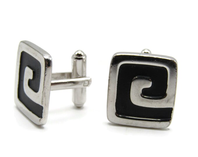 Vintage Cufflinks for Men: Black and Silver Tone Swirl Silver Tone