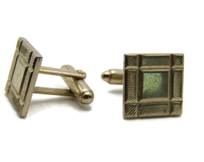 Etched Square Design Cuff Links Men's Jewelry Gold Tone