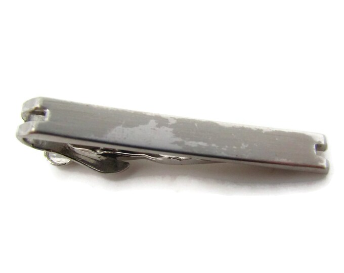 Vintage Tie Clip Tie Bar: Forked Tips Silver Tone