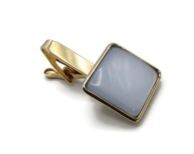 Square Light Blue Stone Inlay Gold Tone Tie Clip Tie Bar Modernist Men's Jewelry