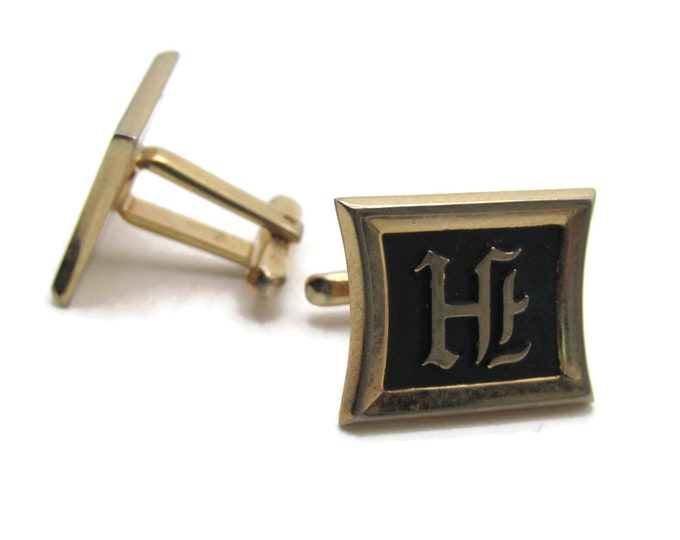 Decorative H letter Rectangle Cuff Links Men's Jewelry Black And Gold Tone