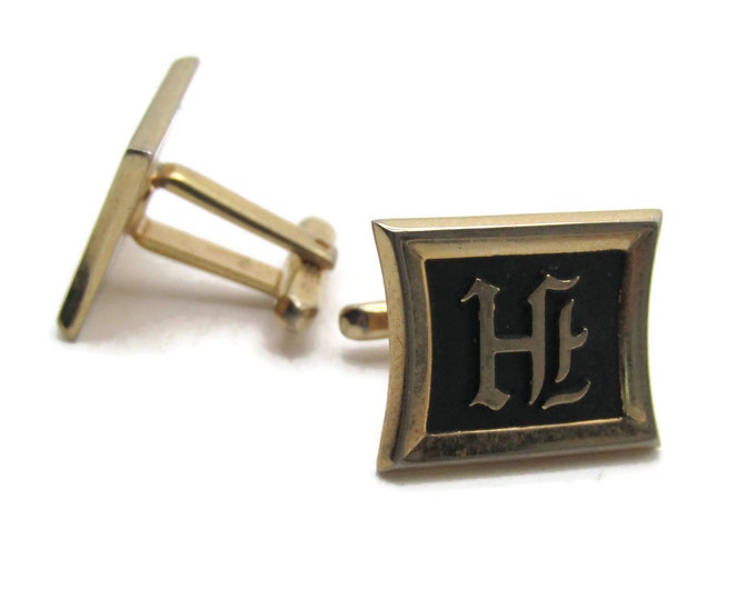 Decorative H letter Rectangle Cuff Links Men's Jewelry Black And Gold Tone