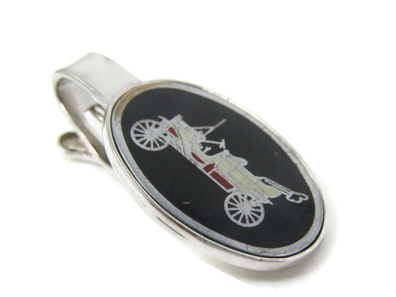 Antique Car Tie Clip Bar Silver Tone Vintage Men'… - image 2