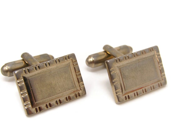Rectangle Segmented Border Cufflinks for Men's Vi… - image 2
