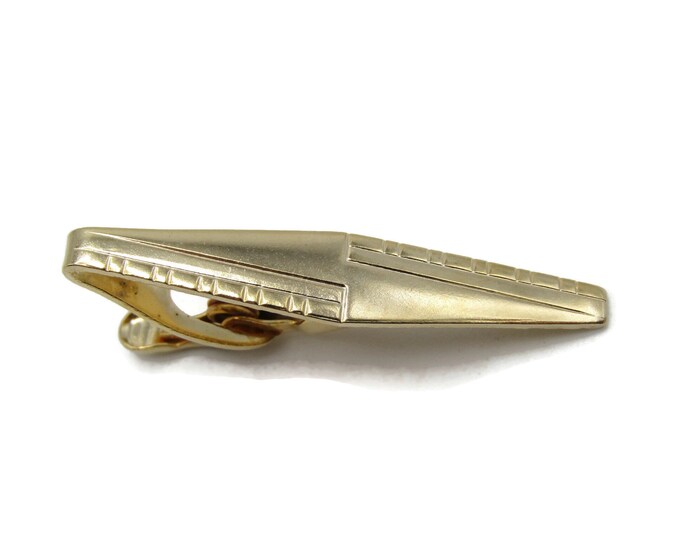 Diamond Shape Edged Edge Details Gold Tone Modernist Industrial Tie Bar Tie Clip Men's Jewelry