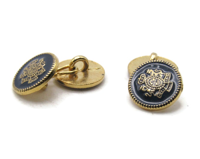 Lions And Crest Black Round Cuff Links Men's Jewelry Gold Tone