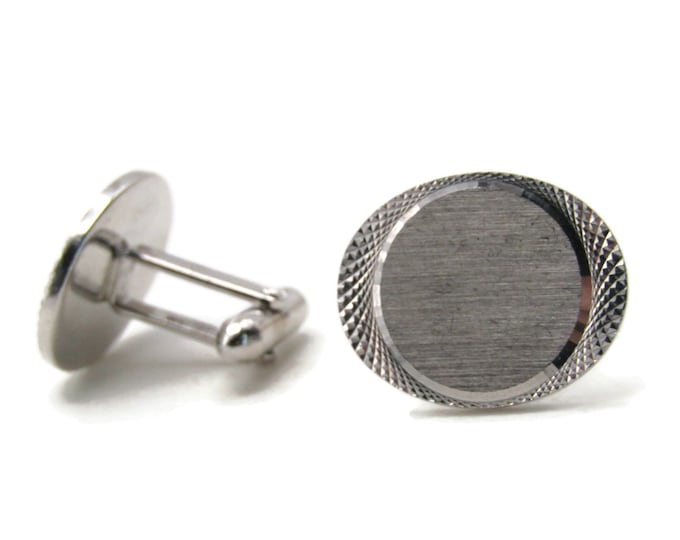Etched Edge Brushed Finish Oval Cuff Links Men's Jewelry Silver Tone