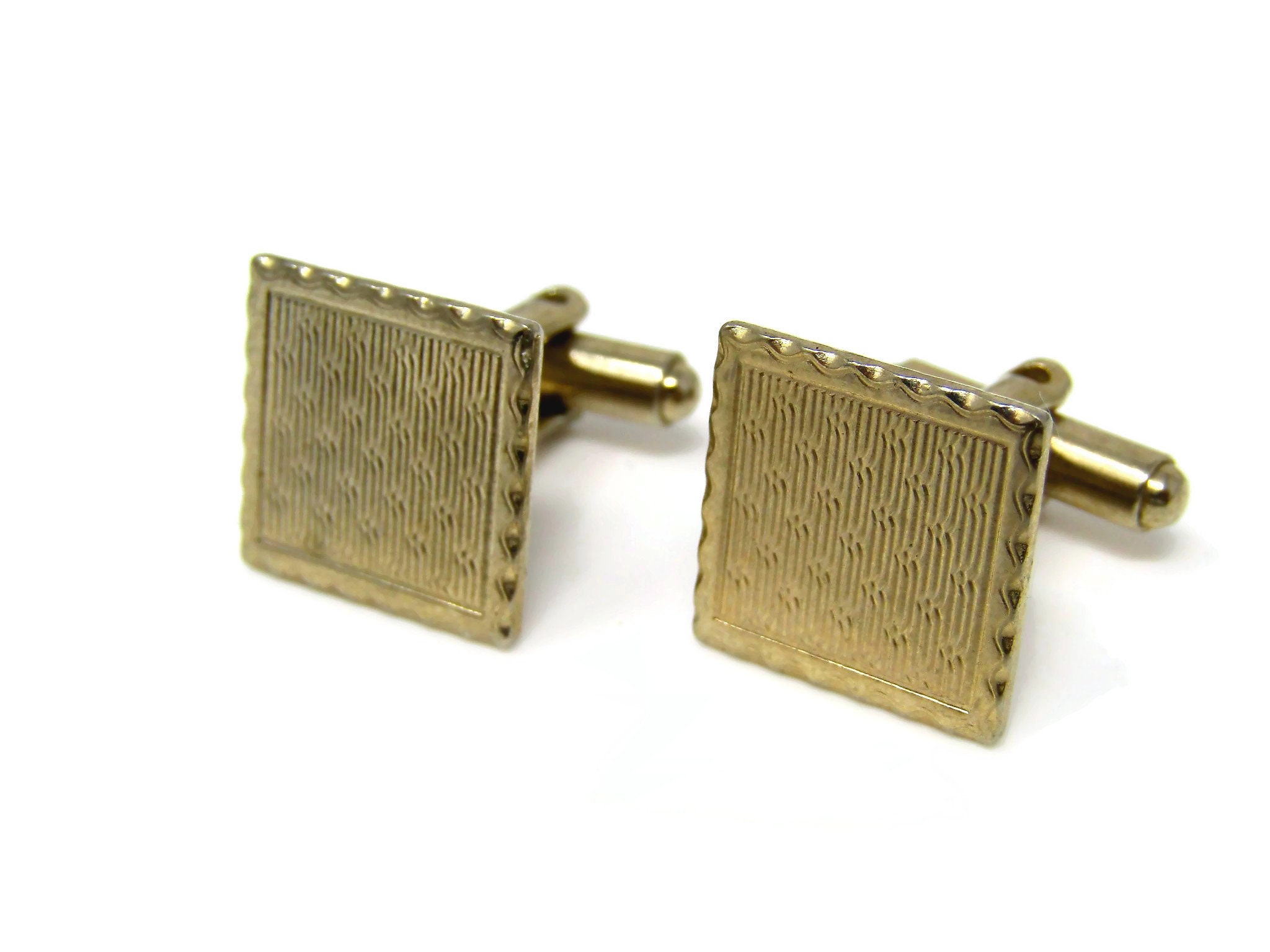 Vintage Cufflinks for Men: Textured Gold Tone Squares