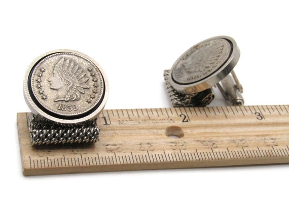 1859 Coin Style Chain Cuff Links Men's Jewelry Silver Tone