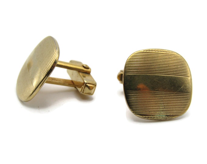 Rounded Edge Line Design Cuff Links Men's Jewelry Gold Tone