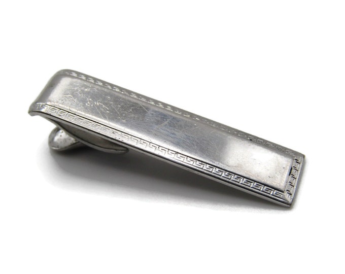 Silver Tone Tie Bar Classic Design Etched Edges Industrial Design Tie Clip Men's Jewelry