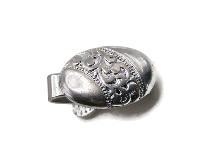Decorative Floral Pattern Oval Tie Clip Tie Bar Men's Jewelry Silver Tone