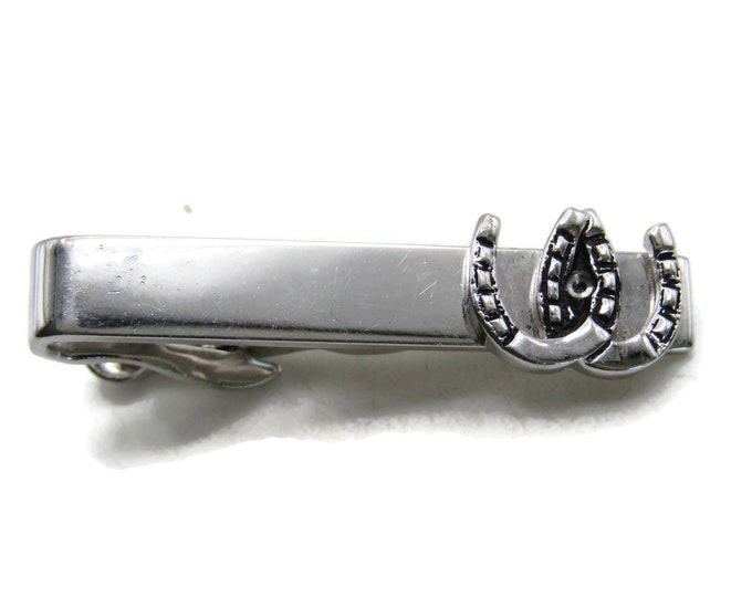 Double Horse Shoe Tie Clip Tie Bar Men's Jewelry Silver Tone