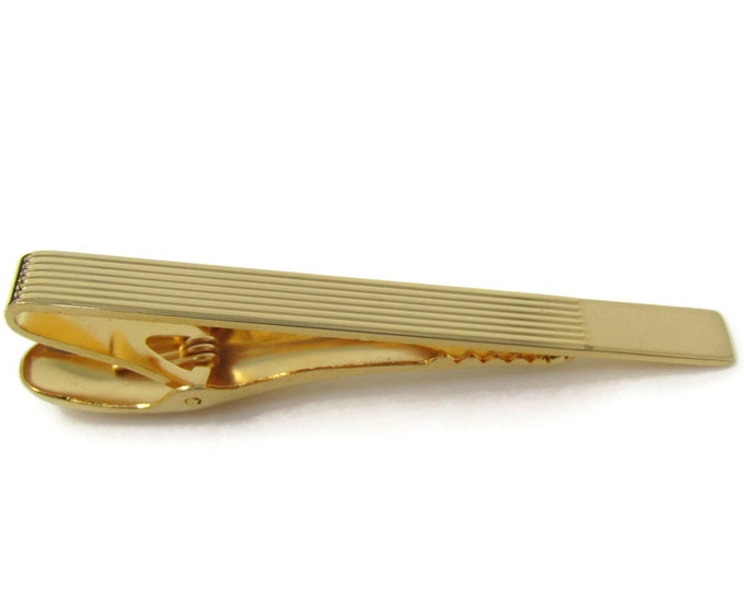 Classic Horizontal Grooves Tie Bar Clip Vintage Men's Jewelry Gold Tone Nice Design