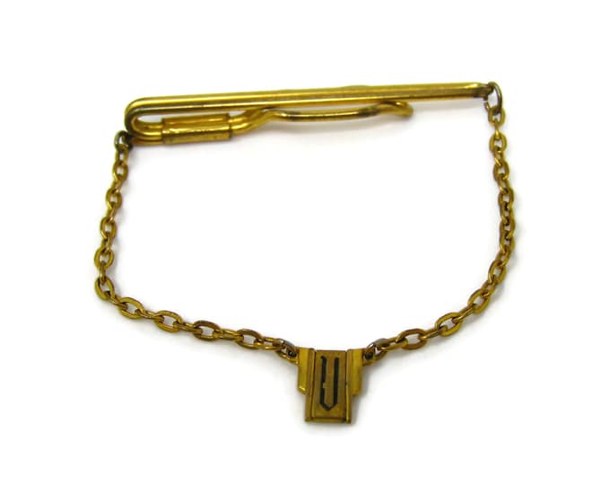 Letter V Initial Tie Clip Men's Vintage Tie Bar Art Deco Excellent Design