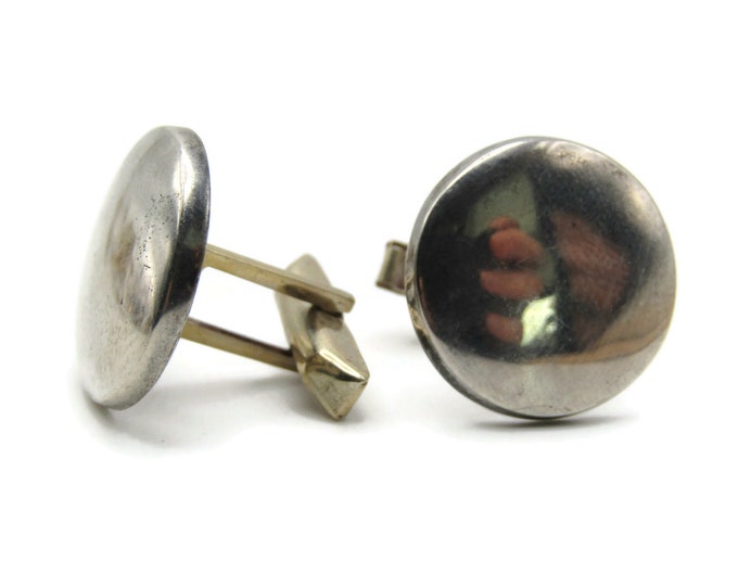 Round Cuff Links Smooth Finish Men's Jewelry Silver Tone