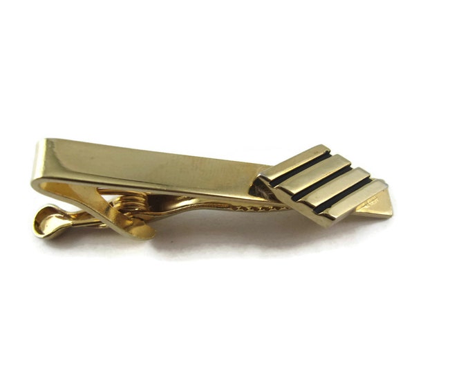 Vintage Men's Tie Bar Clip Jewelry: Great Grooved Diamond Shape Accent Modernist
